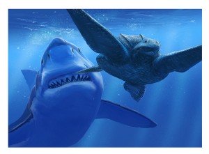 Cretoxyrhina hunting Protostega, par dustdevil, compte DeviantArt d'Alain Bénéteau, http://dustdevil.deviantart.com/