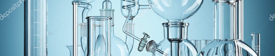Glass chemistry lab equipment. Chemistry Lab concept. 3d rendering